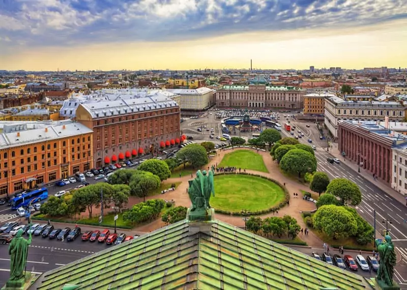 Aerial view of Saint Petersburg from St Isaac's Cathedral rooftop