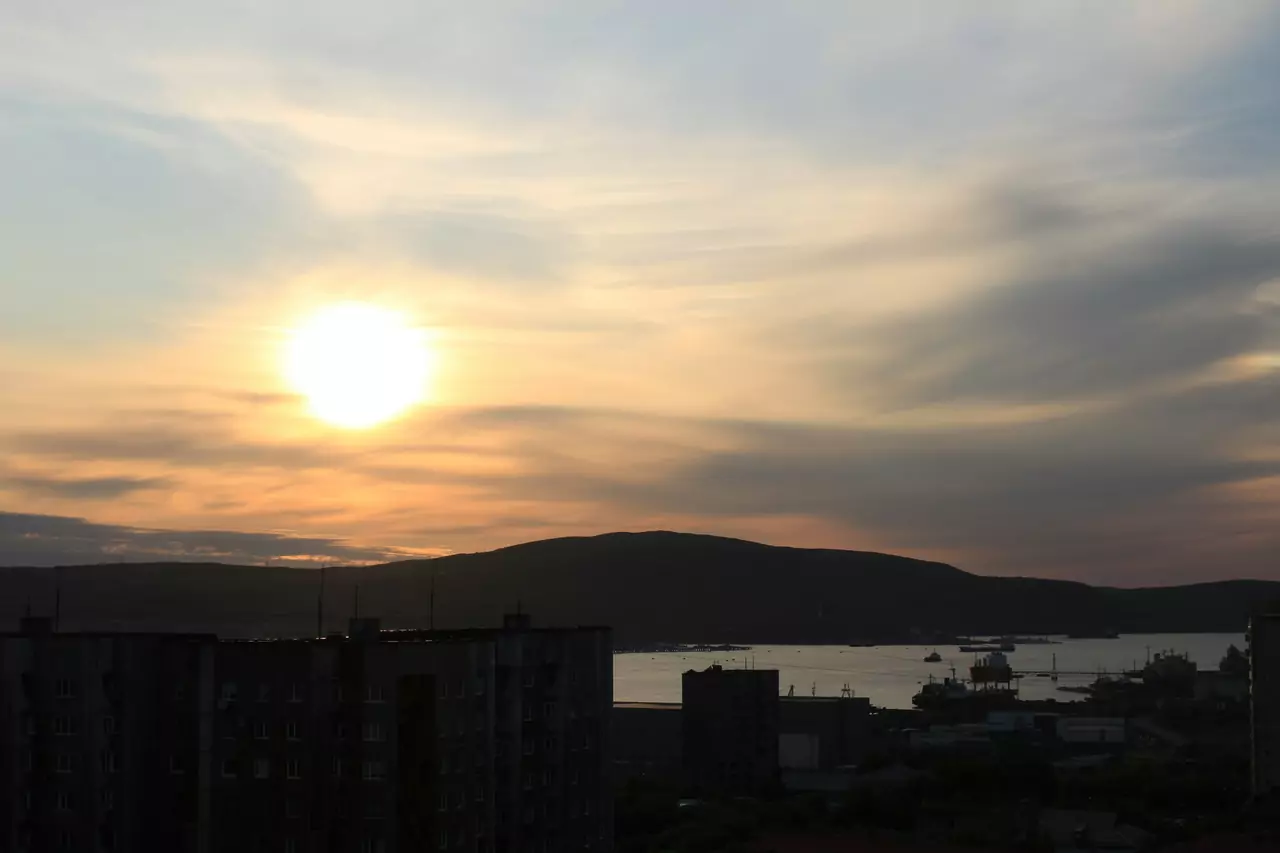 Murmansk waterfront during the polar day